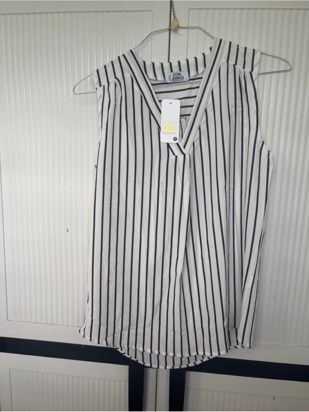 Jon & Anna Sleeveless V-Neck Black & White Striped Midi Dress